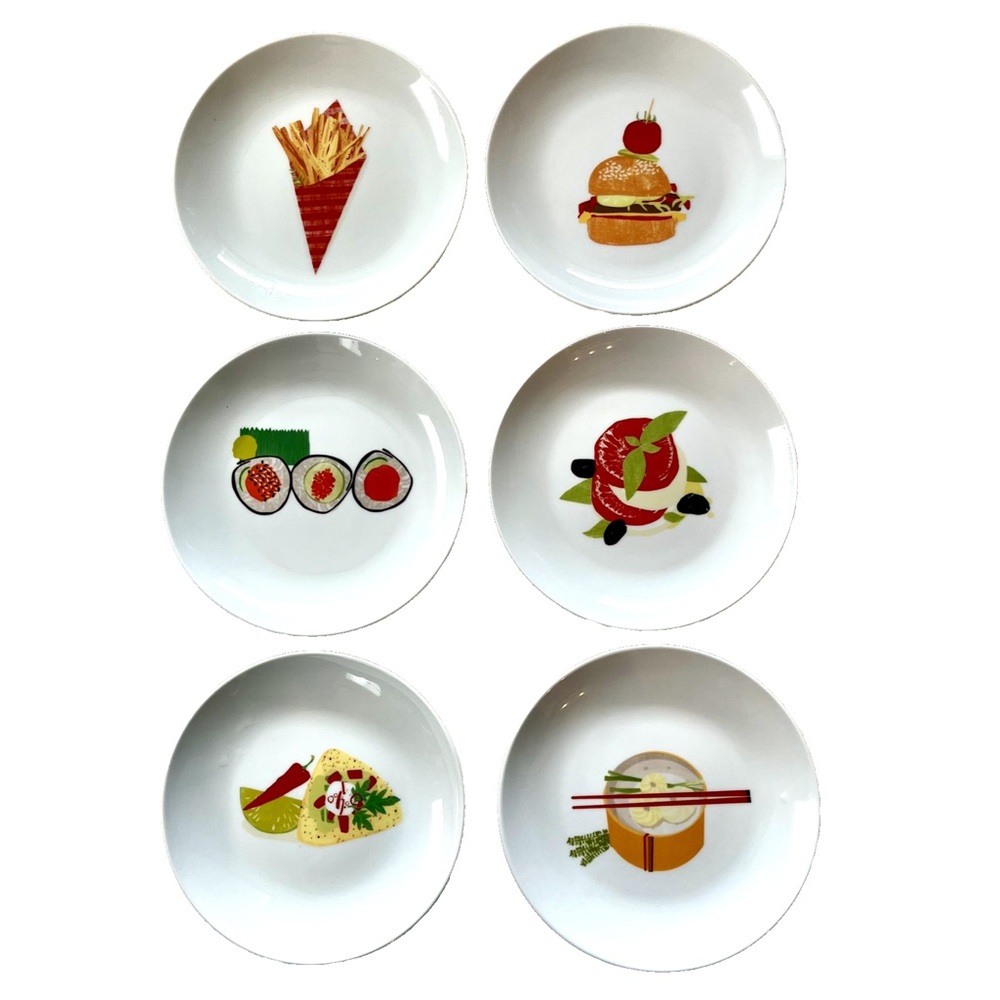 Crate & Barrel Global Bites Appetizer Plates Sushi Snack Tidbit Set of 6, 6.75”